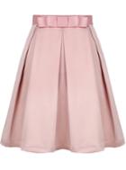 Romwe Bow Pleated Pink Skirt