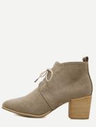 Romwe Apricot Faux Suede Lace Up Cork Heel Ankle Boots