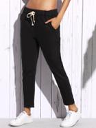 Romwe Black Drawstring Waist Ankle Jeans