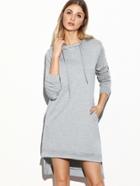 Romwe Grey Hooded Slit Side High Low Sweatshirt Dress