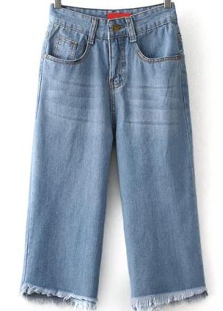 Romwe Fringe Slim Denim Pale Blue Pant