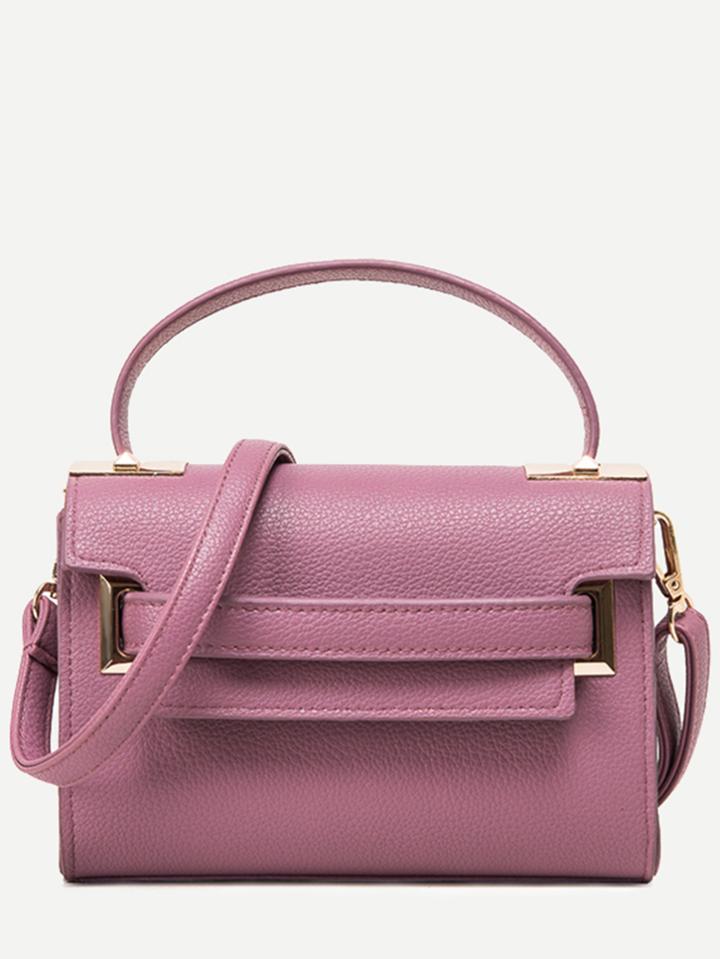 Romwe Purple Pebbled Pu Satchel Bag