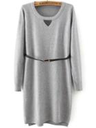 Romwe Dip Hem Split Side Cut Out Grey Sweater Dress