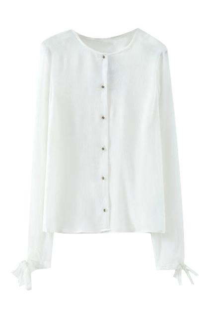 Romwe Self-tie Sheer White Shirt