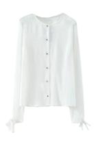 Romwe Self-tie Sheer White Shirt