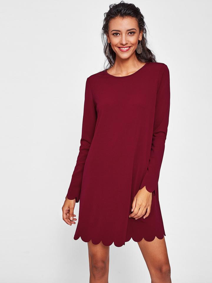 Romwe Scallop Edge Solid Dress