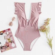 Romwe Deep-v Ruffle Swimsuit
