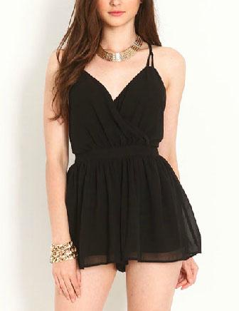 Romwe Spaghetti Strap Backless Black Jumpsuit