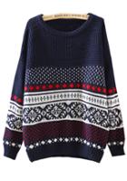 Romwe Diamond Patterned Loose Navy Sweater