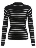 Romwe Black White Striped Slim Sweater