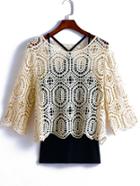 Romwe Half Sleeve Floral Crochet Top