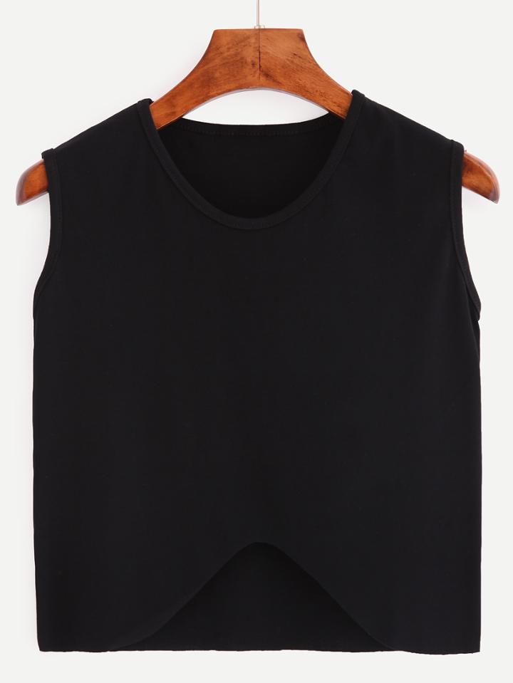 Romwe Asymmetric Plain Tank Top - Black