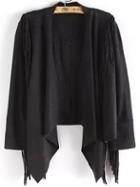 Romwe Long Sleeve Tassel Crop Black Coat