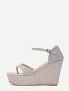 Romwe Grey Faux Suede Ankle Strap Wedge Sandals