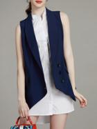 Romwe Navy Waistcoat Two-piece High Low Dress