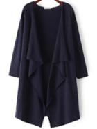 Romwe Navy Long Sleeve Loose Casual Cardigan