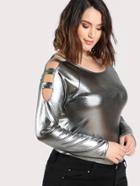 Romwe Sleeve Cut Out Metallic Top