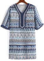 Romwe Bell Sleeve  V Neck Embroidered Dress