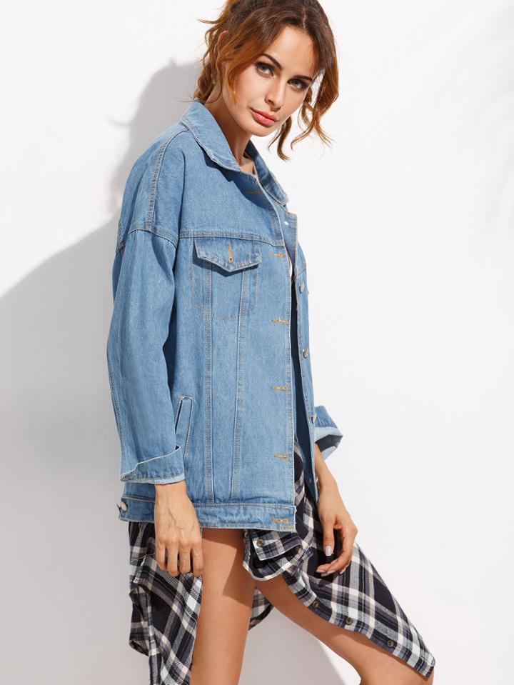 Romwe Blue Boyfriend Denim Jacket