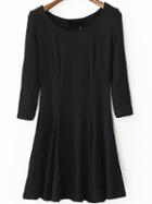 Romwe Round Neck A-line Black Dress
