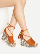 Romwe Brown Peep Toe Lace Up Wedge Sandals