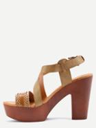 Romwe Braided Crisscross Cork Heel Sandals - Beige