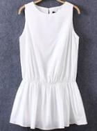 Romwe White Sleeveless Ruffle Slim Jumpsuit