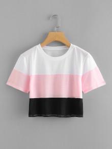 Romwe Cut And Sew Panel Tee