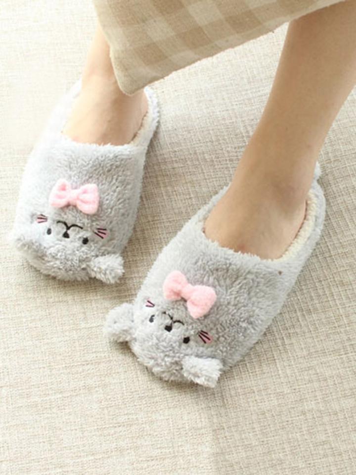 Romwe Contrast Bow Fluffy Slippers