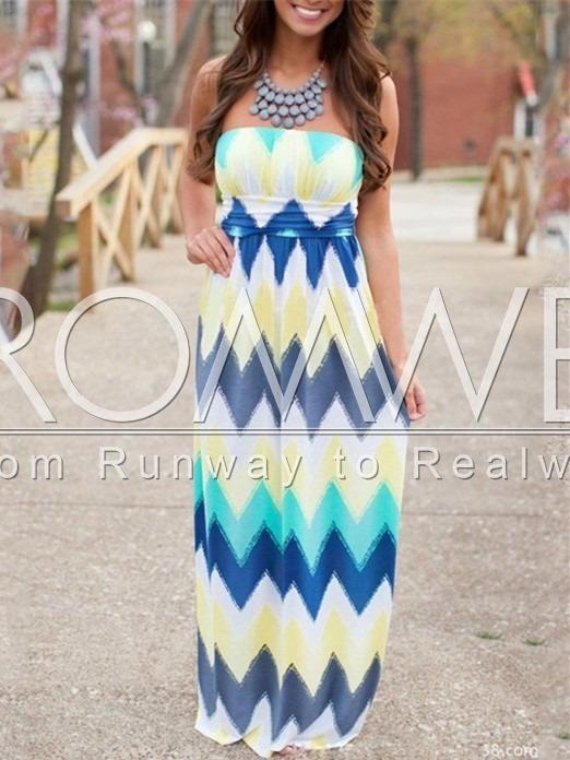Romwe Strapless Zigzag Maxi Dress