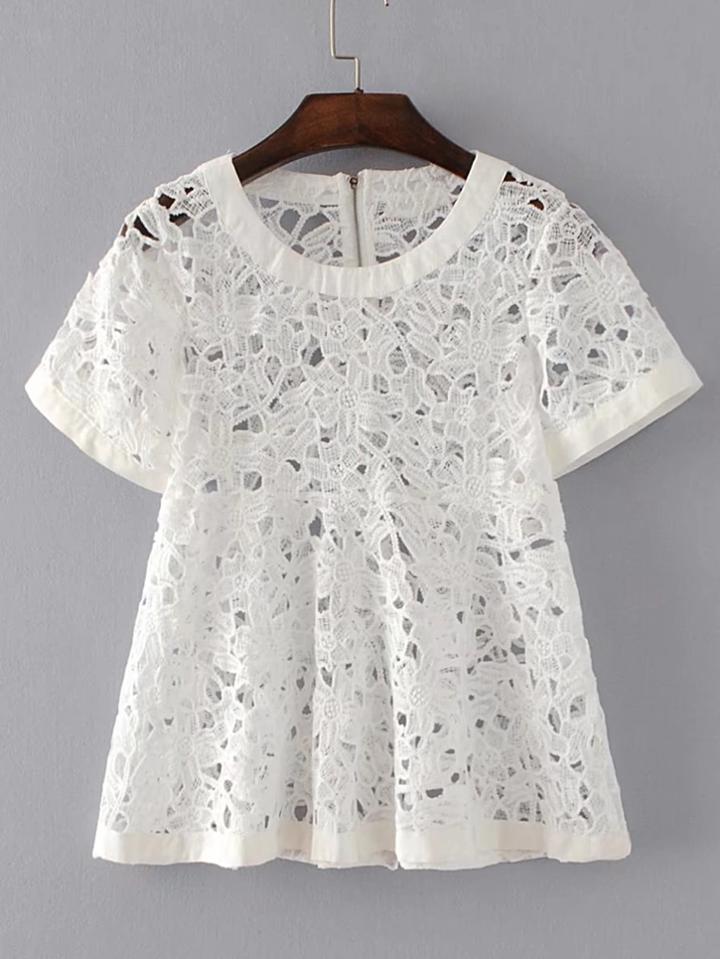 Romwe Lace Hollow Out Top
