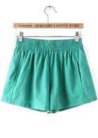 Romwe Elastic Waist Green Shorts