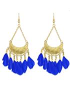 Romwe Blue Feather Big Chandelier Earrings