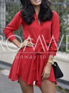 Romwe Red Lapel Asymmetric Dress