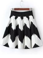 Romwe Color-block Zigzag Flare Skirt