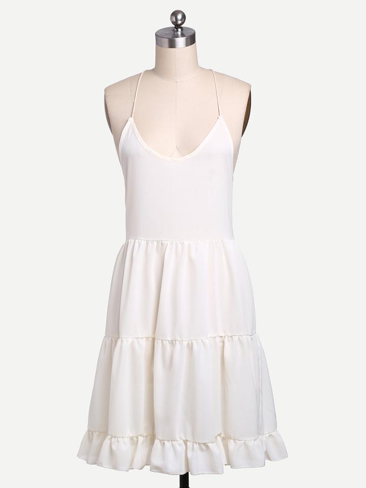 Romwe Ruffle Beige Halter Tiered Dress