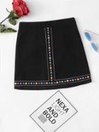 Romwe Geo Embroidered Zip Up Back Skirt