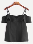 Romwe Black Cold Shoulder Fold Over Zipper Side Top