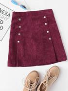 Romwe Corduroy Double Breasted Skirt
