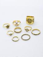 Romwe Embellished Tribal Carved Rings Set