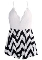 Romwe Spaghetti Strap Zigzag Print Lace Jumpsuit