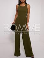 Romwe Army Green Sleeveless Backless Jumpsuit