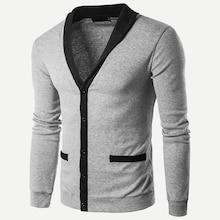 Romwe Men Contrast Trim Single Button Sweater Coat