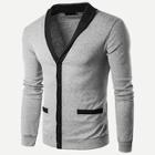 Romwe Men Contrast Trim Single Button Sweater Coat
