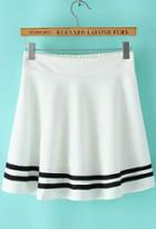 Romwe Elastic Waist Striped White Skirt