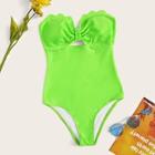 Romwe Neon Lime Scalloped Trim One Piece Swimsuit