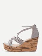 Romwe Gray Open Toe Ghillie Lace Up Wedge Sandals