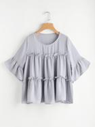 Romwe Flounce Trim Bell Sleeve Tiered Blouse