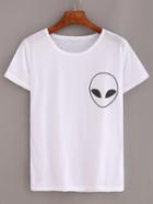 Romwe Alien Print T-shirt - White
