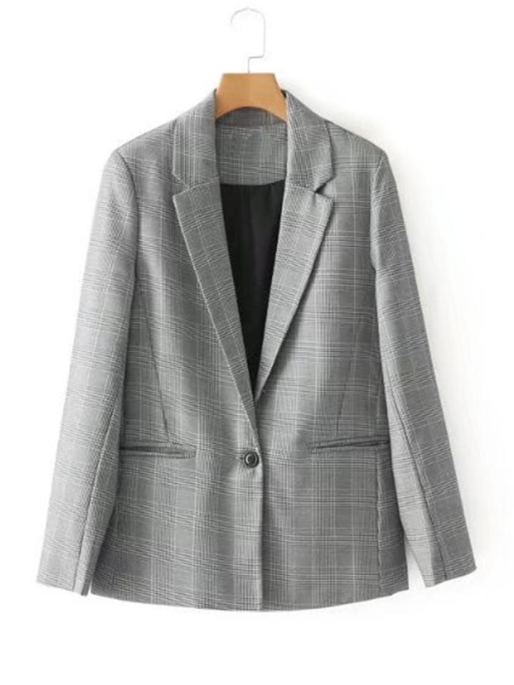 Romwe Tailored Glen Plaid Blazer
